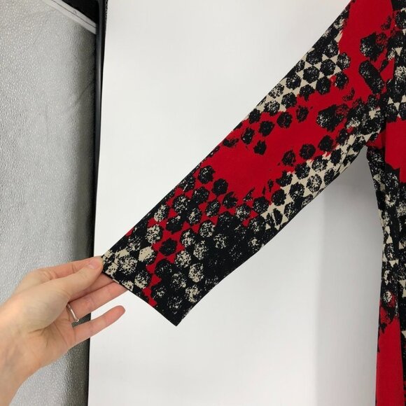 Vivian Wong Red Black abstract tunic flowy 3/4 sleeve blouse Small - Picture 8 of 12